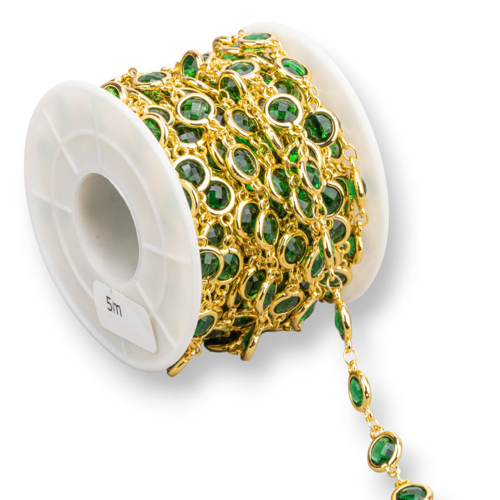 Cadena de rosario de latón con cabujón ojo de gato 7,5 mm 1 metro verde esmeralda dorado