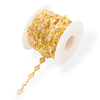 Ορειχάλκινη Αλυσίδα Ροζάριο με Cat's Eye Cabochon Drop 6,5x8,5mm 1 μέτρο Rose Gold