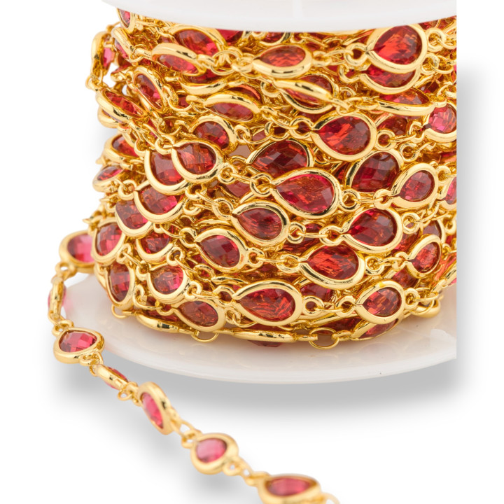 Brass Rosary Chain With Cat's Eye Cabochon Drop 6.5x8.5mm 1 Meter Red Gold