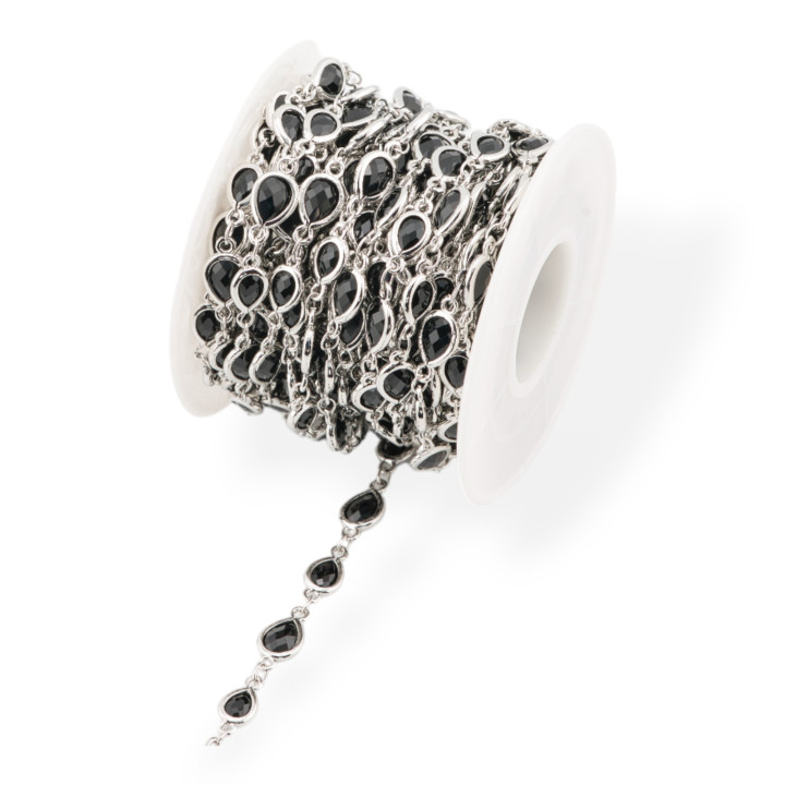 Cadena de rosario de latón con cabujón en forma de gota de ojo de gato, 6,5 x 8,5 mm, 1 metro, chapado en rodio negro