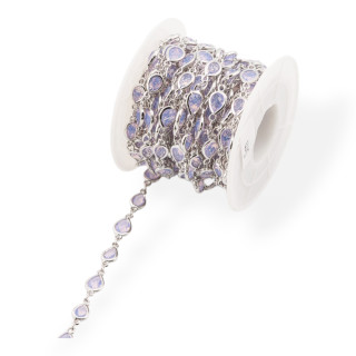 Cadena de rosario de latón con gota de cabujón de ojo de gato, 6,5 x 8,5 mm, 1 metro, ópalo rosa chapado en rodio