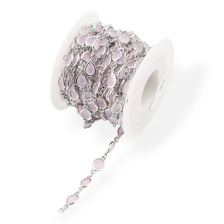 Cadena de rosario de latón con cabujón en forma de gota de ojo de gato, 6,5 x 8,5 mm, 1 metro, chapado en rodio rosa