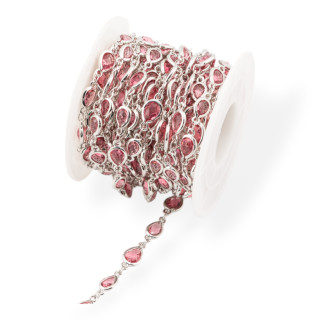 Cadena de rosario de latón con cabujón en forma de gota de ojo de gato, 6,5 x 8,5 mm, 1 metro, chapado en rodio rojo