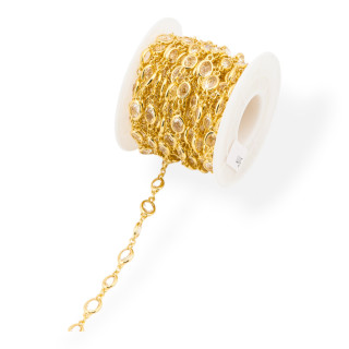 Rosenkranzkette aus Messing mit ovalem Katzenauge-Cabochon, 5,5 x 7,0 mm, 1 Meter, transparent goldfarben