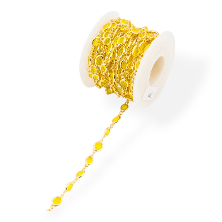 Catena Rosario Di Ottone Con Occhio Di Gatto Cabochon Ovale 5,5x7,0mm 1 Metro Dorato Giallo