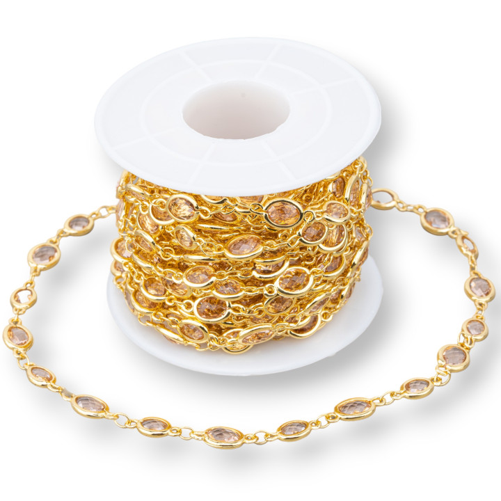 Brass Rosary Chain With Cat's Eye Cabochon Oval 5.5x7.0mm 1 Meter Light Gold