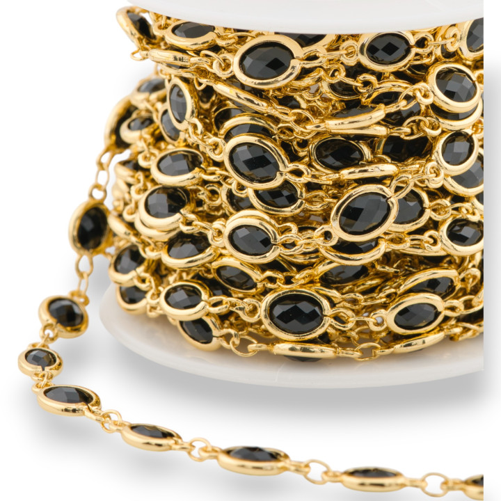 Brass Rosary Chain With Cat's Eye Cabochon Oval 5.5x7.0mm 1 Meter Gold Black