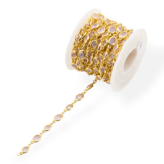 Cadena De Rosario De Latón Con Cabujón Ovalado Ojo De Gato 5.5x7.0mm 1 Metro Ópalo Rosa Dorado