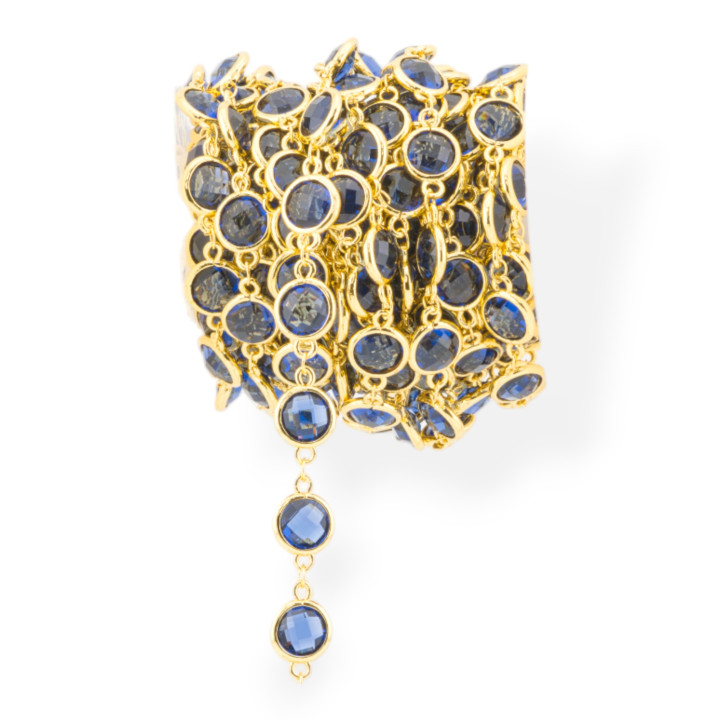 Messing-Rosenkranzkette mit rundem Katzenauge-Cabochon, 10 mm, 1 Meter, goldblauer, transparenter Edelstein