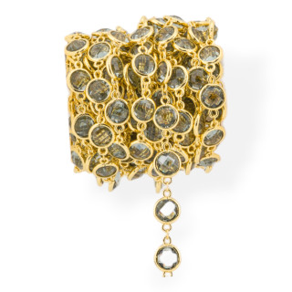 Brass Rosary Chain With Cat's Eye Cabochon Round 10mm 1 Meter Gold Smoked