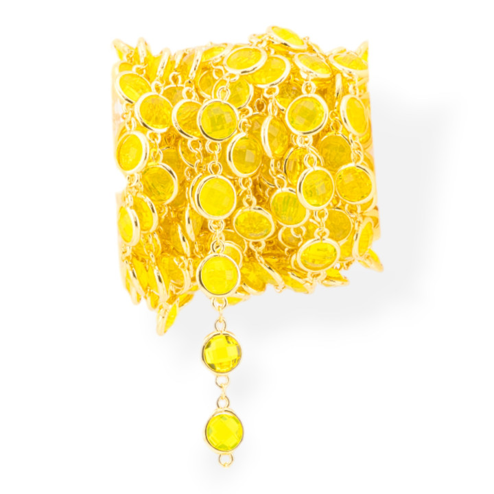 Cadena de rosario de latón con cabujón redondo de ojo de gato, 10 mm, 1 metro, ópalo amarillo dorado