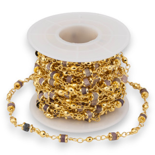 Chaîne Chapelet En Laiton Avec Pierres Semi-précieuses Rondelle 5mm 1 Mètre Améthyste