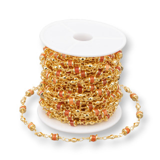 Cadena Rosario De Latón Con Piedras Semipreciosas Rondelle 5mm 1 Metro Jade Naranja