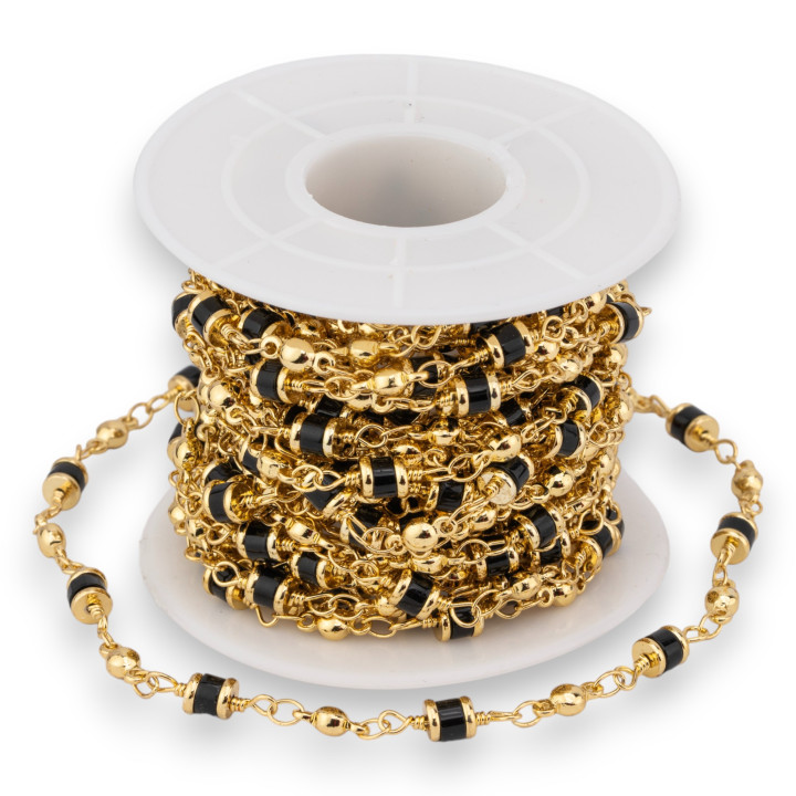 Chaîne Chapelet En Laiton Avec Pierres Semi-précieuses Rondelle 5mm 1 Mètre Onyx