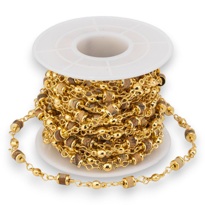 Brass Rosary Chain With 5mm Rondelle Hard Stones 1 Meter Paesina Stone