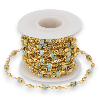 Chaîne Chapelet En Laiton Avec Pierres Semi-précieuses Rondelle 5mm 1 Mètre Turquoise Clair