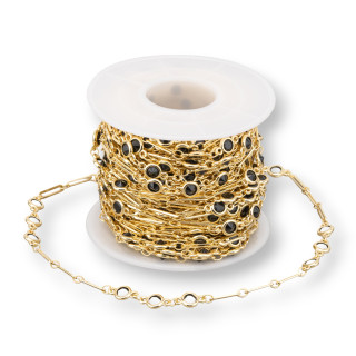 Brass Rosary Chain with Round Zircon 5.5mm and Rectangle Link 1 Meter Gold Black