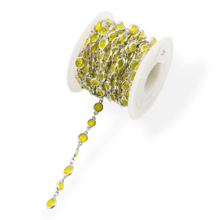 Catena Rosario Di Ottone Con Occhio Di Gatto Cabochon Ovale 5,5x7,0mm 1 Metro Rodiato Giallo