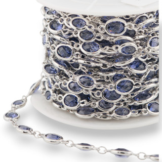 Chaîne Chapelet en Laiton avec Cabochon Ovale Oeil de Chat 5.5x7.0mm 1 Mètre Rhodié Violet