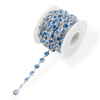 Cadena rosario de latón con cabujón cuadrado ojo de gato 7 mm 1 metro rodiado azul claro