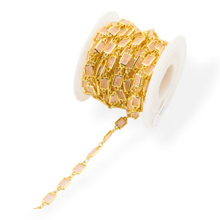 Catena Rosario Di Ottone Con Occhio Di Gatto Cabochon Rettangolo 5,5x7,5mm 1 Metro Dorato Rosa