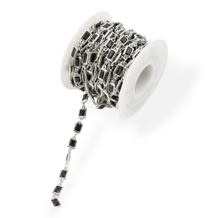 Catena Rosario Di Ottone Con Occhio Di Gatto Cabochon Rettangolo 5,5x7,5mm 1 Metro Rodiato Nero