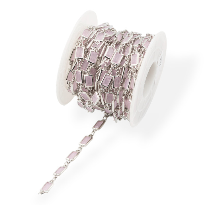 Chaîne Chapelet en Laiton avec Cabochon Rectangle Oeil de Chat 5.5x7.5mm 1 Mètre Rhodié Rose