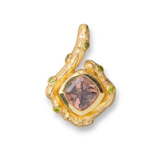 925 Silver Pendant Pendant With Zircons With Hydrothermal Stone Cabochon Rhombus 18x26mm