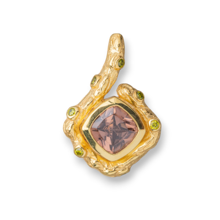 925 Silver Pendant Pendant With Zircons With Hydrothermal Stone Cabochon Rhombus 18x26mm