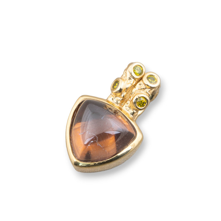 Ciondolo Pendente Di Argento 925 Con Zirconi E Pietra Idrotermale Dorato 13x21mm