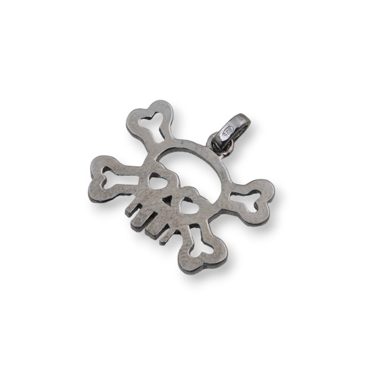 Anhänger aus 925er Silber, Piratenschädel, 19 x 17 mm, Schwarz