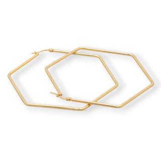 Boucles d'Oreilles Acier Hexagone Lisse 60mm 7 Paires Doré
