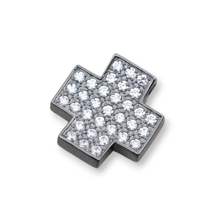 Anhänger aus 925er Silber, brüniertes Kreuz mit Zirkonen, 23 mm