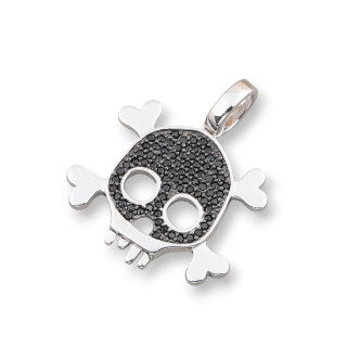 Μενταγιόν Pirate Skull 925 Silver Με Μαύρα Ζιργκόν 25x28mm