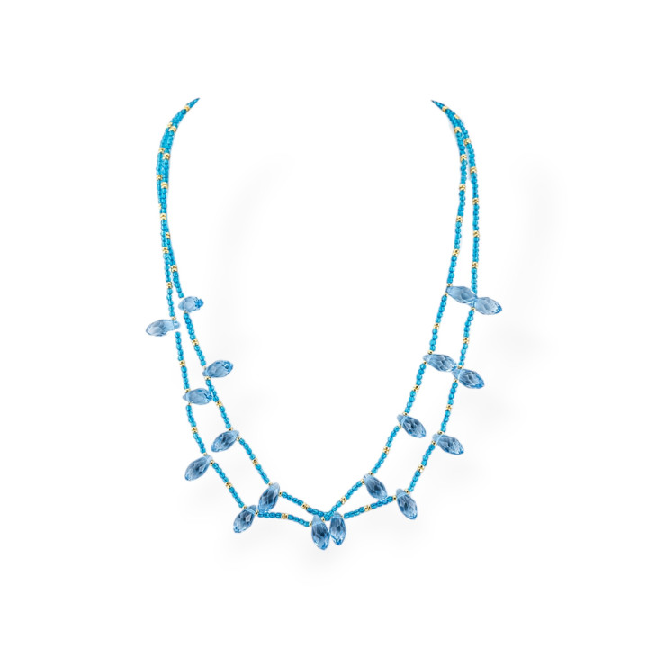CZ Crystals Jewelry Necklace With Bronze Elements 2pcs Blue