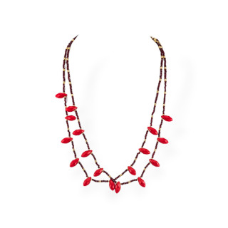 CZ Crystals Jewelry Necklace With Bronze Elements 2pcs Dark Red