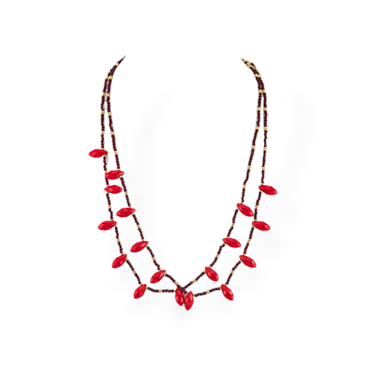 Κολιέ Bijoux CZ Crystals With Bronze Elements 2τμχ Σκούρο Κόκκινο