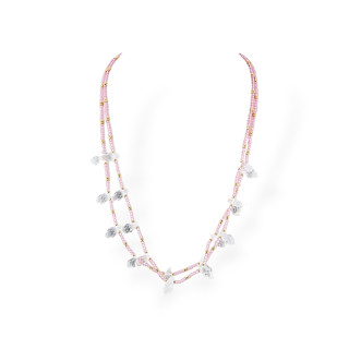 Bijoux Collar De Cristales CZ Con Elementos De Bronce 2 Piezas Rosa