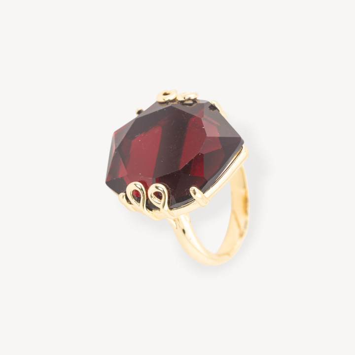 Bronze Ring With Crystals 21x23mm Adjustable Size Golden Dark Red