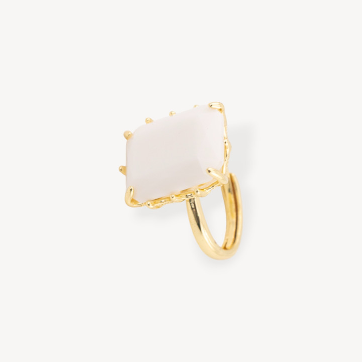 Bronze Ring With CZ Crystals Cabochon Rectangle 15x20mm Adjustable Size White