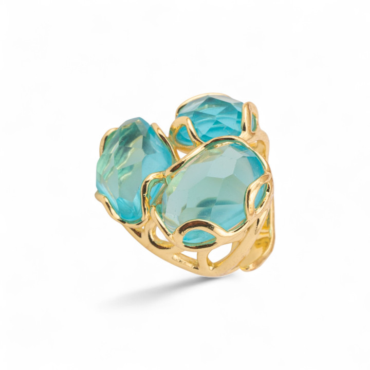 Bronze Ring AURORA Collection 25x27mm With Cat's Eye Adjustable Size Gold Turquoise