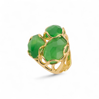 Anillo de Bronce Colección AURORA 25x27mm Con Ojo de Gato Tamaño Ajustable Verde Dorado
