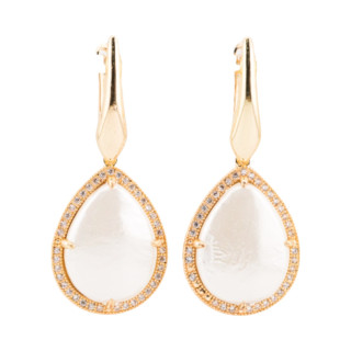 Orecchini Di Bronzo Con Perle di Maiorca Incastonate E Zirconi dorato