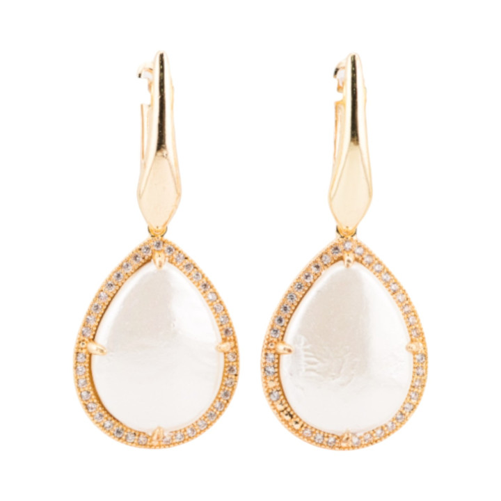 Orecchini Di Bronzo Con Perle di Maiorca Incastonate E Zirconi dorato