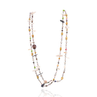 Collana Charlestone Di Perle Di Fiume Mix Color e Forme Con Nodini 160cm