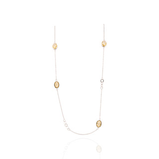 Collana Di Argento 925 105cm Con Topazio Giallo Termodiffuse 10x14mm Incastonate E Catena Rolo' Rodiato