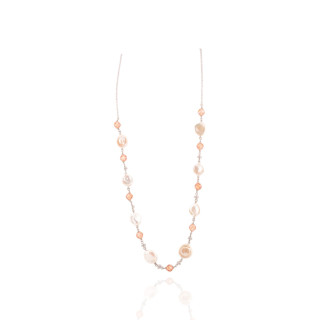 Collana Di Argento 925 Con Catena E Cubic Zirconia Tondo Con Perle Di Fiume Coin