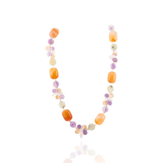 Collana Di Argento 925 Con Catena Ovale E Gocce Di Agata Bianca Sfaccettata 50+9cm