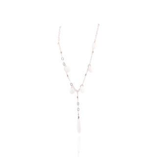 Collana Di Argento 925 Con Catena Tonda E Gocce Di Agata Bianca Sfaccettata 43+7cm