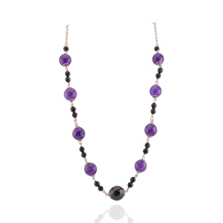 Collana Di Argento 925 Con Giada Coreana Viola E Onice